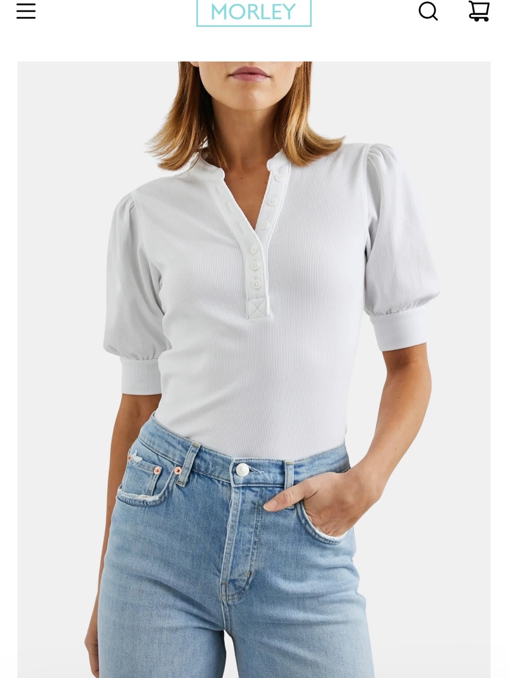 Rails Jewel White Puff-Sleeve Henley